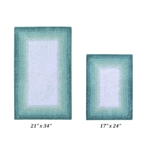 Torrent Collection Turquoise 17 in. x 24 in., 21 in. x 34 in. 100% Cotton 2 Piece Bath Rug Set