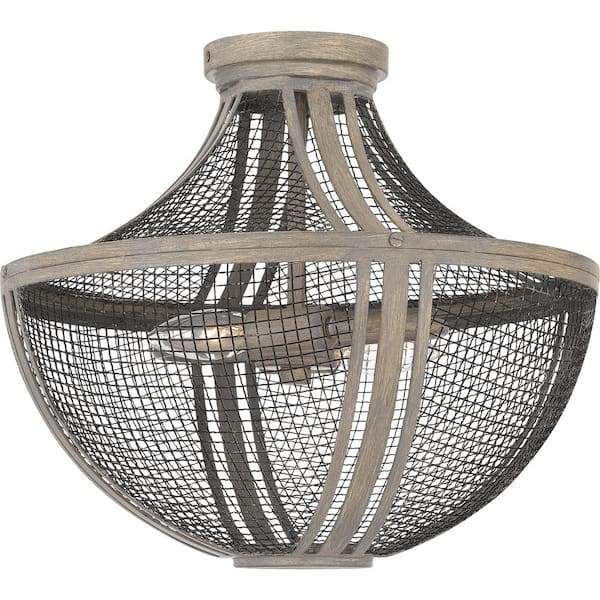 Quoizel Hallie 15.25 in. 2-Light Distressed Grey Wood Semi-Flush Mount