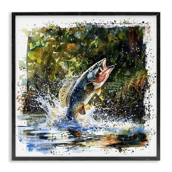 Stupell Industries Splashing Lake Bass by LSR Design Studio Black Framed Animal Giclee Art Print 12 in. x 12 in.
