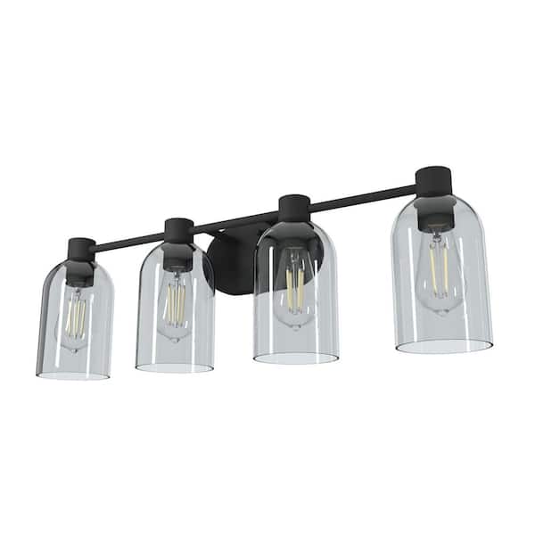 Hunter Lochemeade 28.5 in. 4 Light Natural Iron Vanity Light with Smoked Glass Shades Bathroom Light