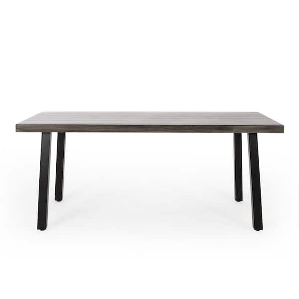 Zeus & Ruta Matte Black Aluminum Outdoor Dining Table with Gray Tabletop