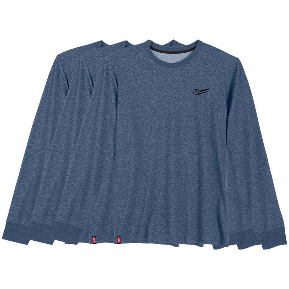 Men's Large Blue Cotton/Polyester Long-Sleeve Hybrid Work T-Shirt (3-Pack) price history on PriceWatchPro
