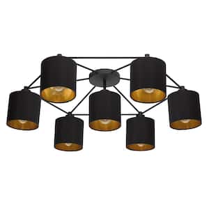 Staiti 33.07 in. W x 9.5 in. H 7-Light Black/Gold Semi-Flush Mount with Metal Cylinder Shades