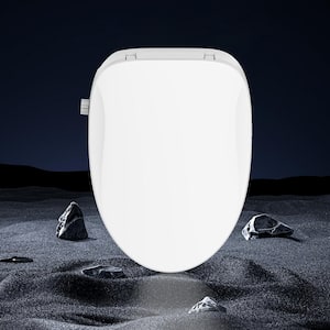 Electric Bidet Seat for Elongated Toilets with Side Knob Button Control in White, Dual Nozzle, Soft Close & IPX4