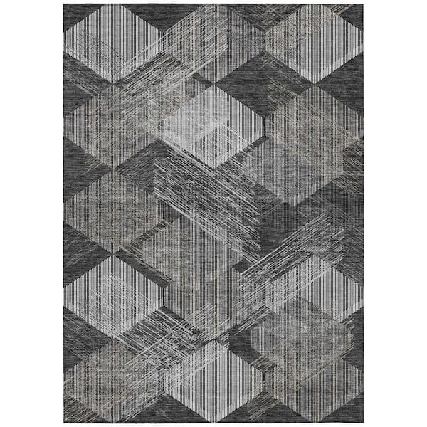 Chantille Machine Washable Indoor/Outdoor Abstract ACN2637 Black 3 ft. x 5 ft. Area Rug