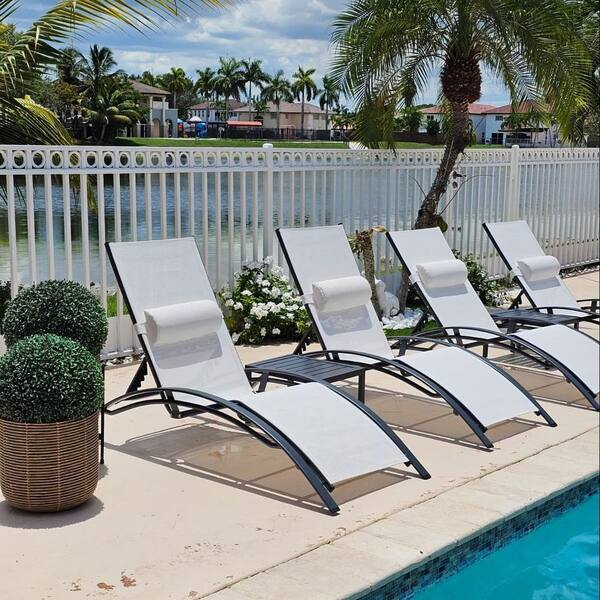 PURPLE LEAF Patio Chaise Lounge Set Outdoor Beach Pool Sunbathing Lawn Lounger Recliner Chair Side Table Included