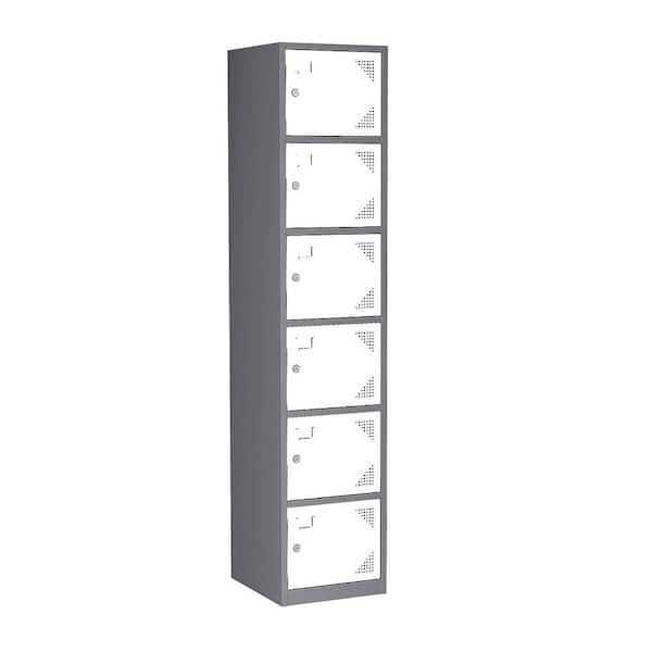 Unbranded 6-Door White and Gray Locker Storage Cabinet with Keys