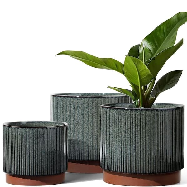 8/6.7/5.5 Inch Cylinder Flower Pots, Ceramic Planters with Drainage Holes Indoor/Outdoor Use