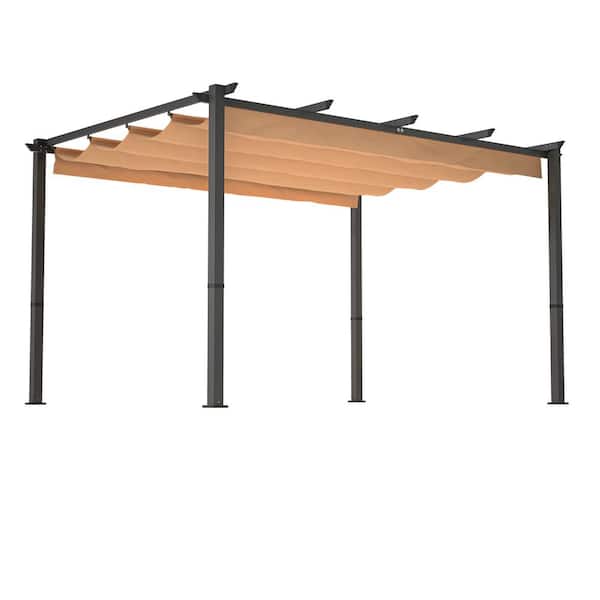 Sudzendf 10 ft. x 13 ft. Khaki Outdoor Retractable Pergola, Patio Grill Gazebo, Weather-Resistant