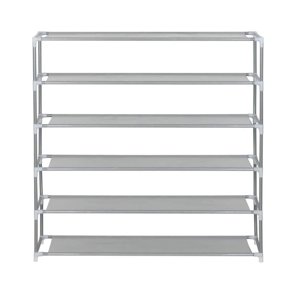 J&V TEXTILES 40 in. H x 43 in. W 30-Shoe-Pair Gray Stainless Steel Stackable Shoe Rack