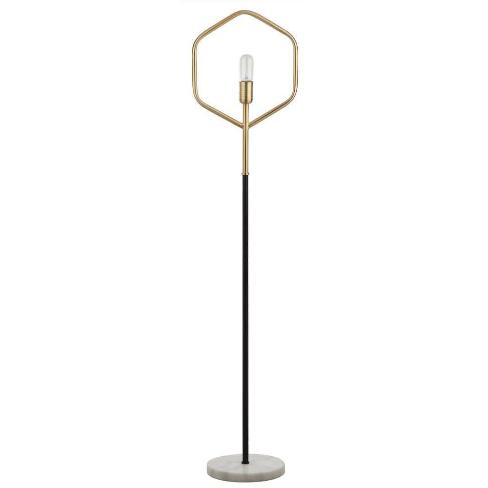 Contemporary Edison Black and Gold Floor Lamp with Marble Base