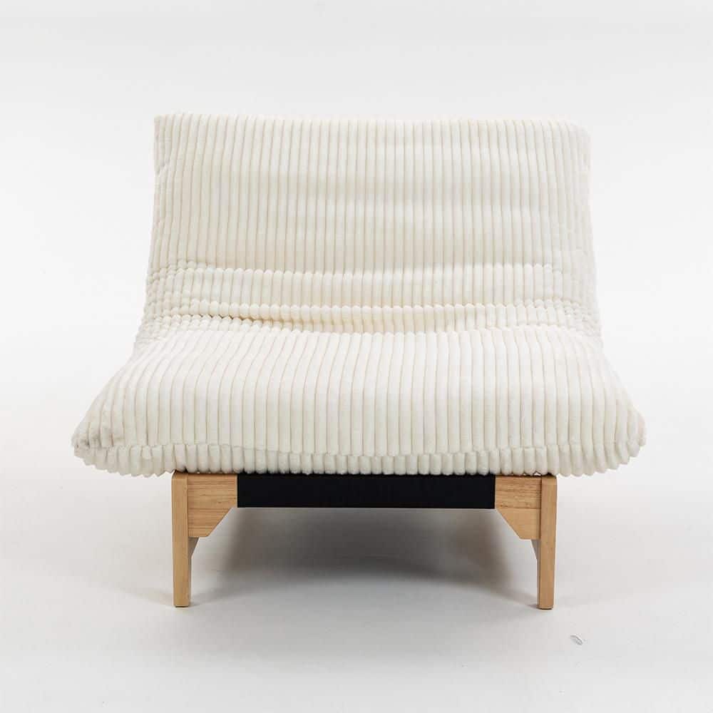 Off White Corduroy Fabric Medium Bean Bag, Living Room and Bedroom Casual Accent Chair, Armless Lazy Sofa