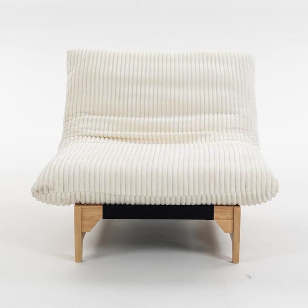 Off White Corduroy Fabric Medium Bean Bag, Living Room and Bedroom Casual Accent Chair, Armless Lazy Sofa