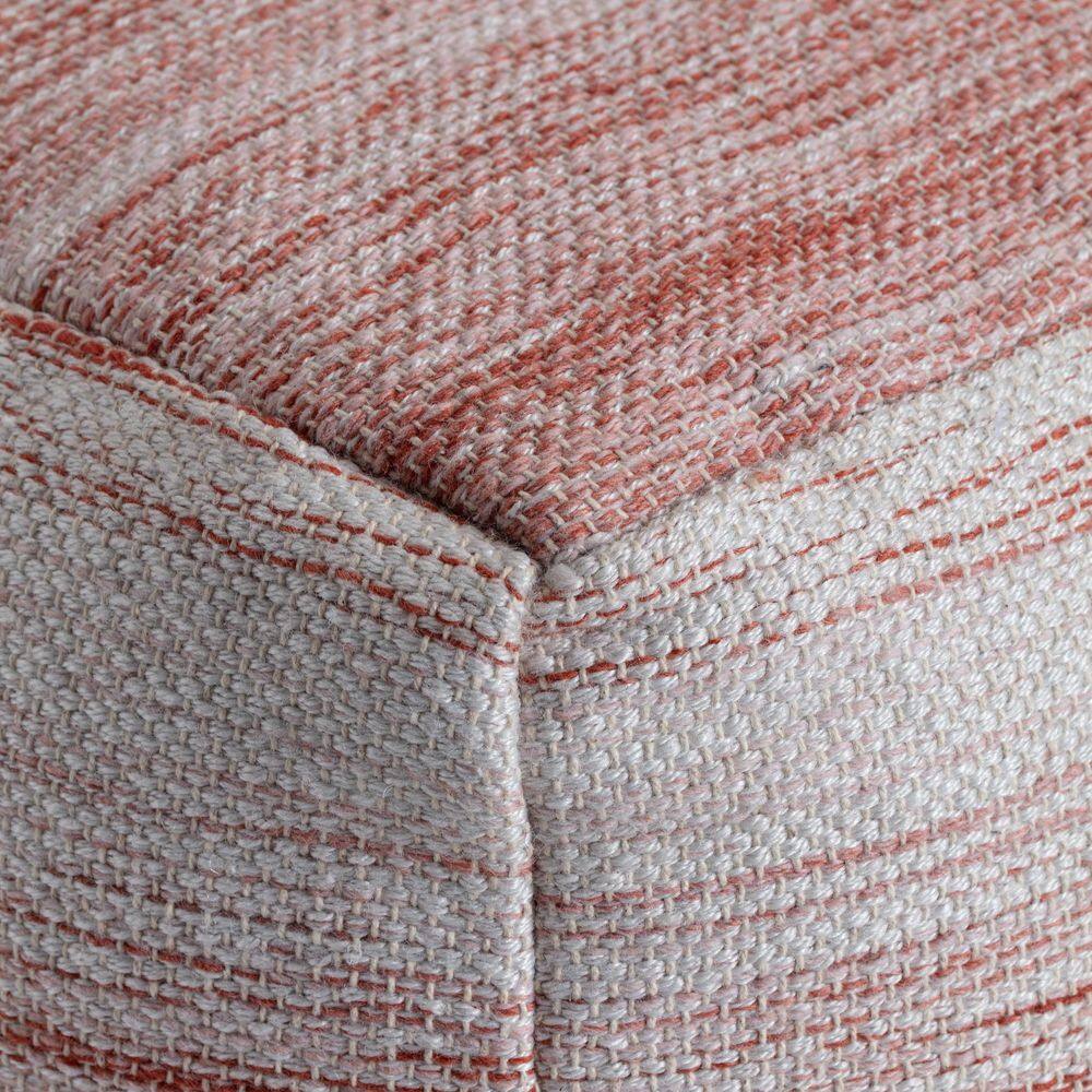 Caledonia Square 21" Red & Ivory Handmade Pouf Ottoman