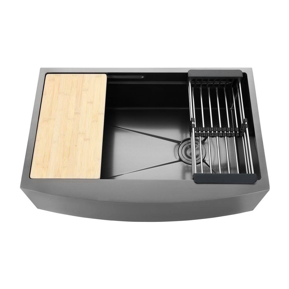 HEX 33 in. Farmhouse Apron Front Single Bowl Gunmetal Black Stainless Steel
