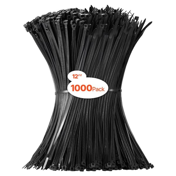 1000 Pack Cable Zip Ties, 12-in. Heavy Duty Cable Wire Ties with 50LBS. Tensile Strength, Self-Locking Nylon Tie Wraps