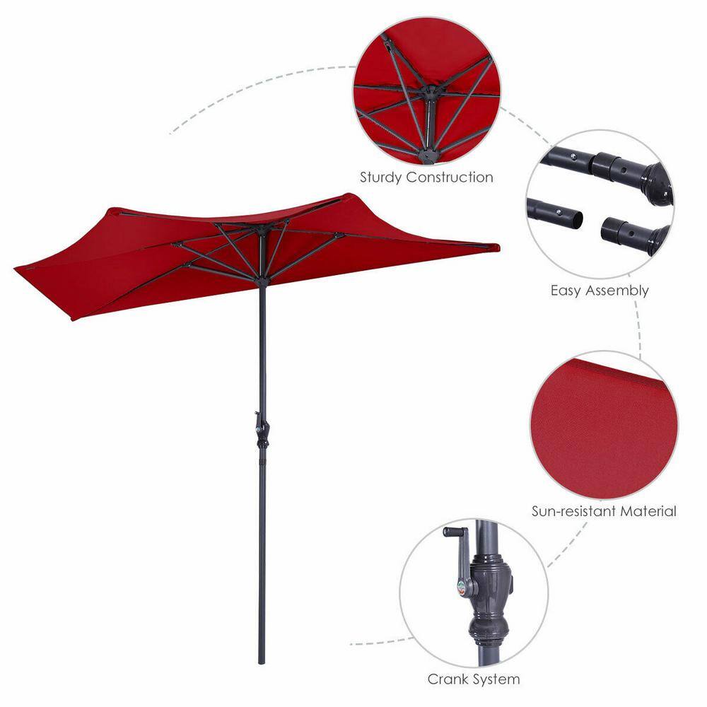 9 Ft Red Half Round Steel Patio Umbrella