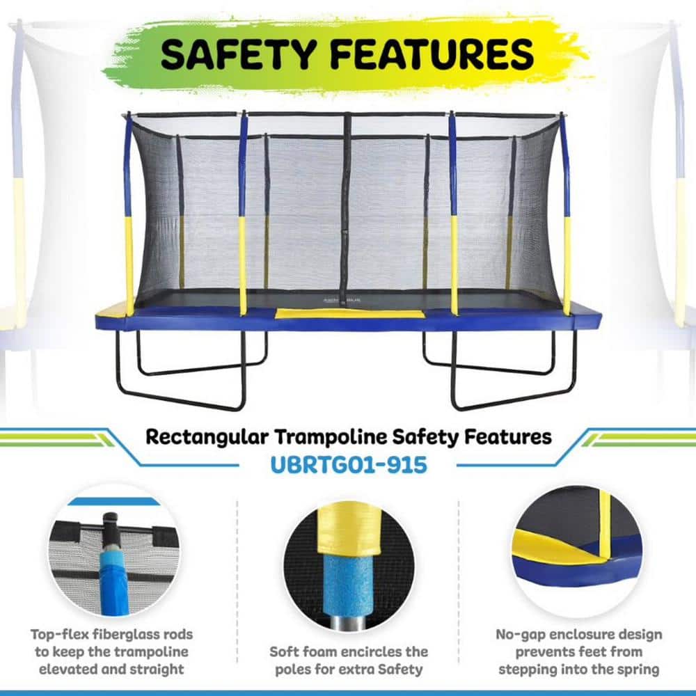 Rectangular Black Steel Trampoline with Enclosure Net