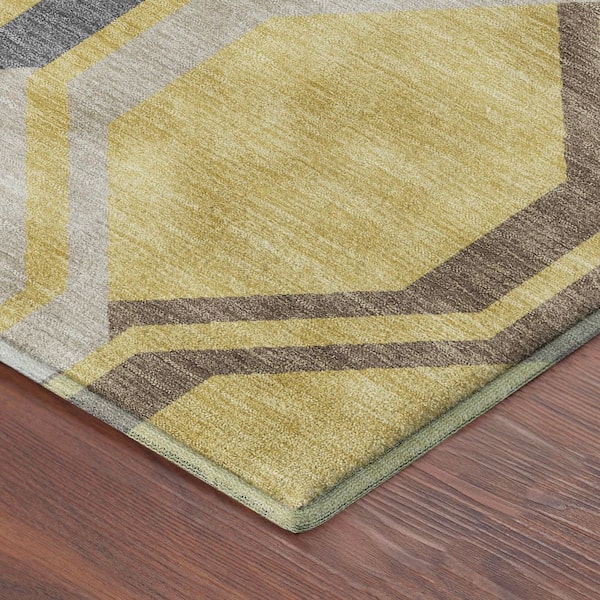 Mayfield Premium Machine Washable Abstract AMF2326 Gold 10 ft. x 14 ft. Area Rug