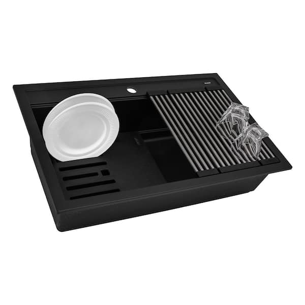 epiCube 31 in. Drop-in Topmount SIngle Bowl Workstation Kitchen Sink in Matte Black Granite Composite