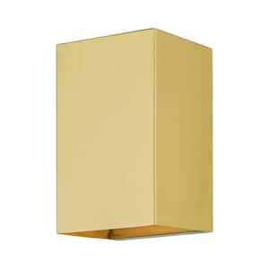 Saunders 7 in. 1-Light Satin Gold Outdoor Hardwired ADA Wall Sconce with No Bulbs Included