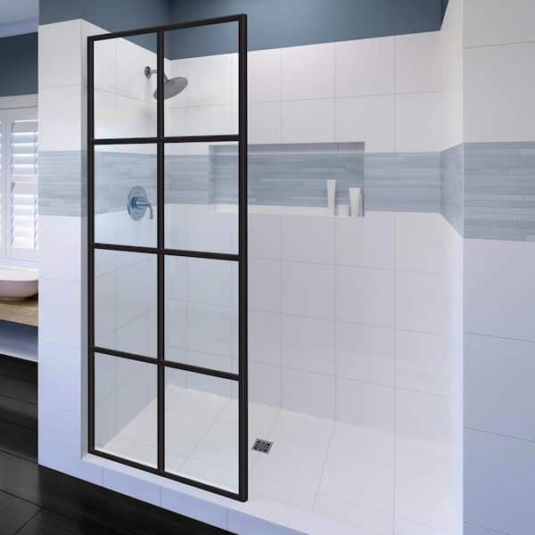 Fab Glass and Mirror Madeira 36 in. x 76 in. Fixed Grid Pattern Shower Screen with Enduroshield 3/8 in. Thick Clear Tempered Glass