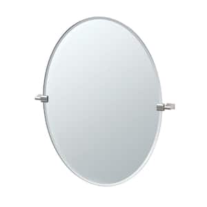 Bleu 28 in. W x 32 in. H Frameless Oval Bathroom Vanity Mirror in Satin Nickel