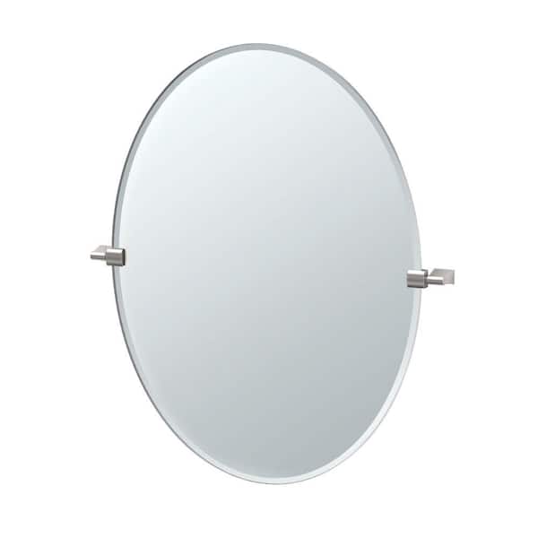 Gatco Bleu 28 in. W x 32 in. H Frameless Oval Bathroom Vanity Mirror in Satin Nickel