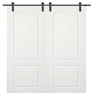 60 in. x 80 in. Primed Princeton Smooth Surface Solid Core Double Door with Barn Door Hardware Kit