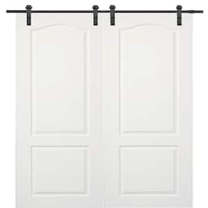 72 in. x 80 in. Primed Princeton Smooth Surface Solid Core Double Door with Barn Door Hardware Kit