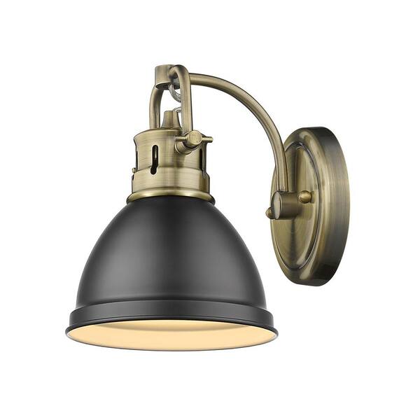 Golden Lighting - Duncan Collection Aged Brass 1-Light Bath Sconce Light with Matte Black Shade