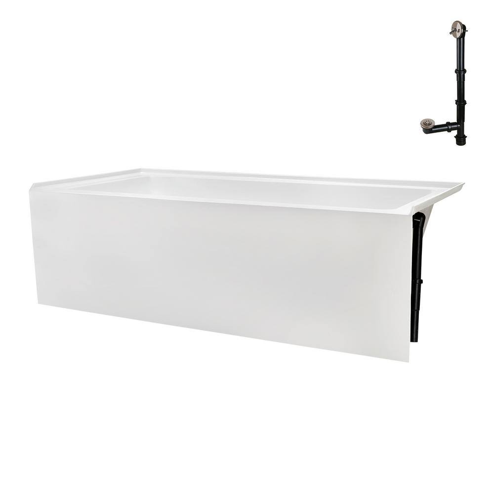 Glossy White Acrylic Right-Hand Drain Alcove Bathtub with Brushed Nickel External Drain
