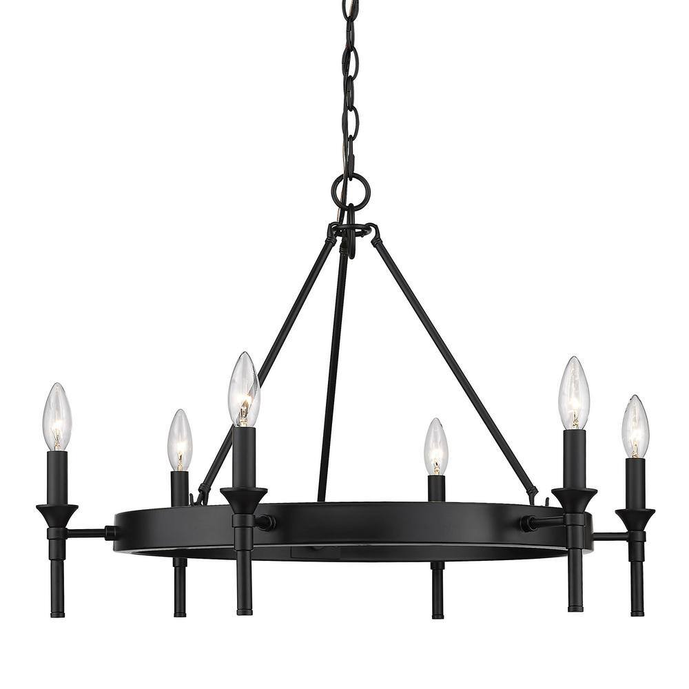 Matte Black 27'' Wagon Wheel 6-Light Chandelier