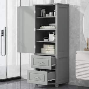 Gray 61.40 in. Accent Storage Cabinet with 2 Drawers and Adjustable Shelves