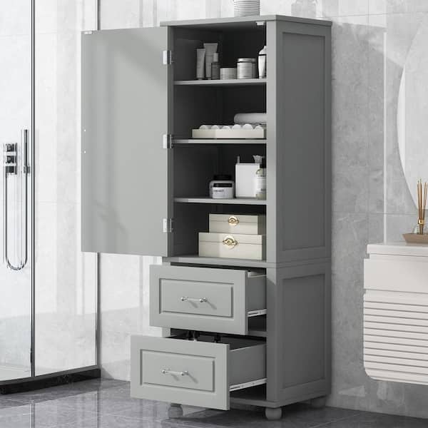 Polibi Gray 61.40 in. Accent Storage Cabinet with 2 Drawers and Adjustable Shelves