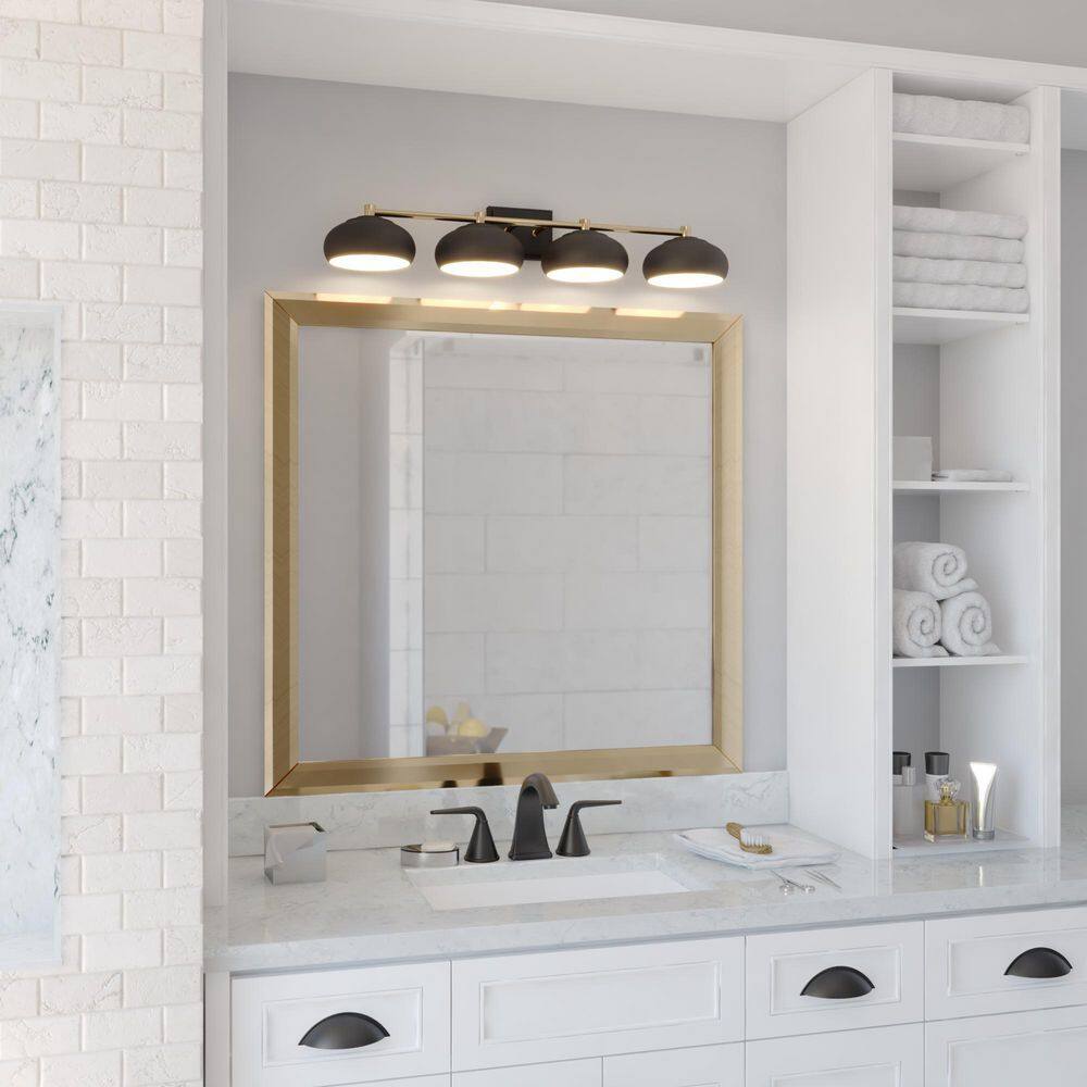 Matte Black and Satin Brass 4-Light Dimmable Vanity Fixture