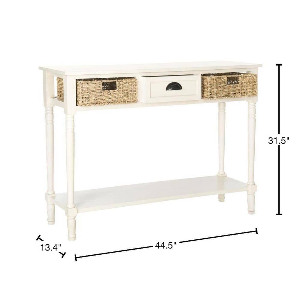 White Pine and Rattan Console Table with Storage, 45"