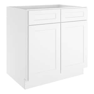 33 in. W x 34-1/2 in. H x 24 in. D White Painted Shaker Style Ready to Assemble Base Cabinet with 2-Drawers
