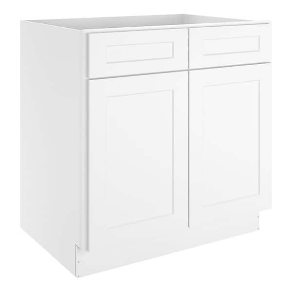 HOMEIBRO 33 in. W x 34-1/2 in. H x 24 in. D White Painted Shaker Style Ready to Assemble Base Cabinet with 2-Drawers