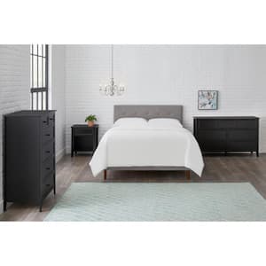 Leblanc Charcoal Gray Upholstered Queen Platform Bed with Straight Back and Tufting (61.2 in W. X 43.30 in H.)