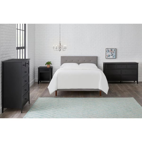 StyleWell Leblanc Charcoal Gray Upholstered Queen Platform Bed with Straight Back and Tufting (61.2 in W. X 43.30 in H.)
