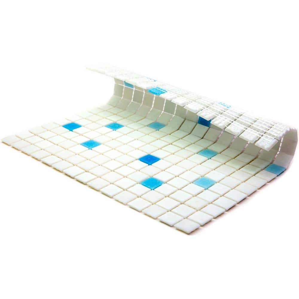 Mingles 12" x 12" Glossy Blue and White Glass Mosaic Tile