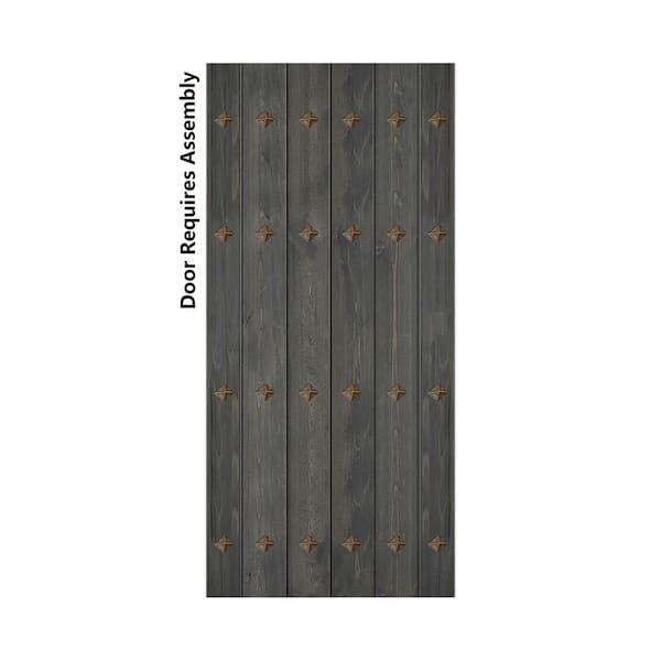 ISLIFE Mid-Century New Style 36 in. x 84 in. Carbon Gray DIY Solid Wood Sliding Barn Door Slab