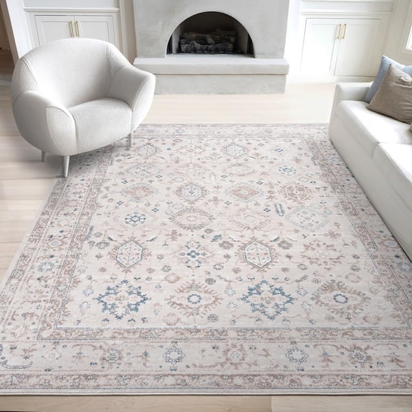 Magic Traditional Blue and Cream 8 ft. x 10 ft. Oriental Indoor Area Rug