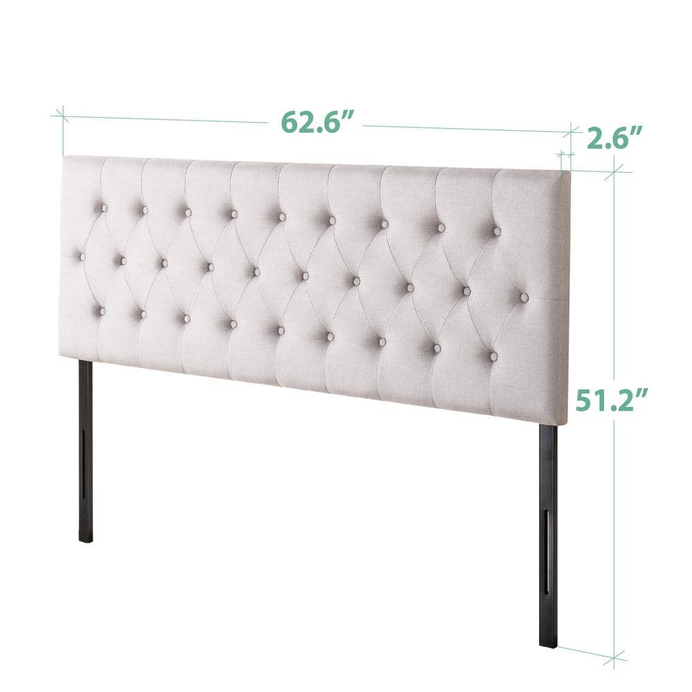 Light Grey Upholstered Tufted Queen Headboard with Adjustable Height