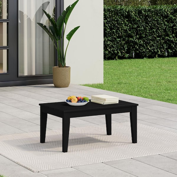 Laguna Outdoor Patio Weather Resistant Poly Plastic Rectangle Coffee Table in Black
