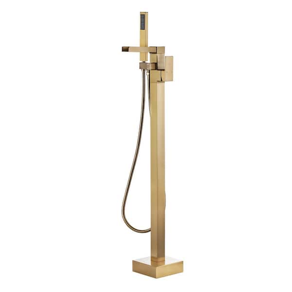 IVIGA Brass Single-Handle Claw Foot Freestanding Tub Faucet with Waterfall Spout and Hand Shower in Gold