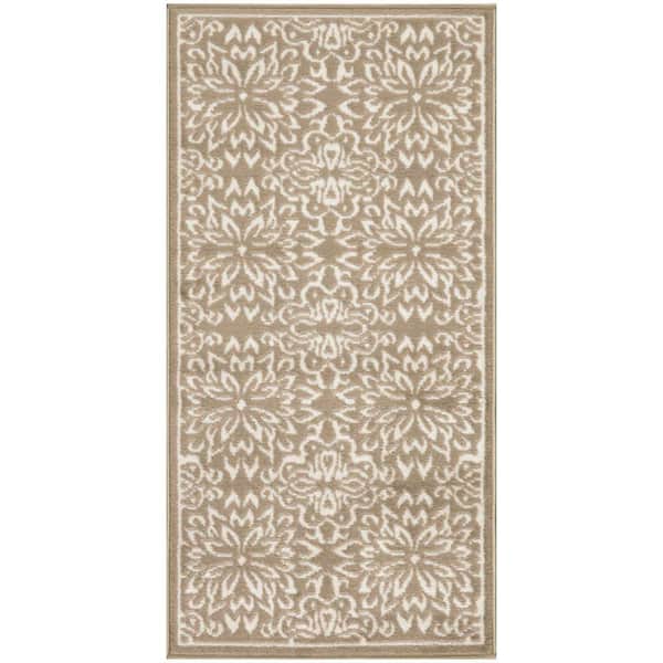 Nourison Jubilant Taupe doormat 2 ft. x 4 ft. Floral Transitional Area Rug