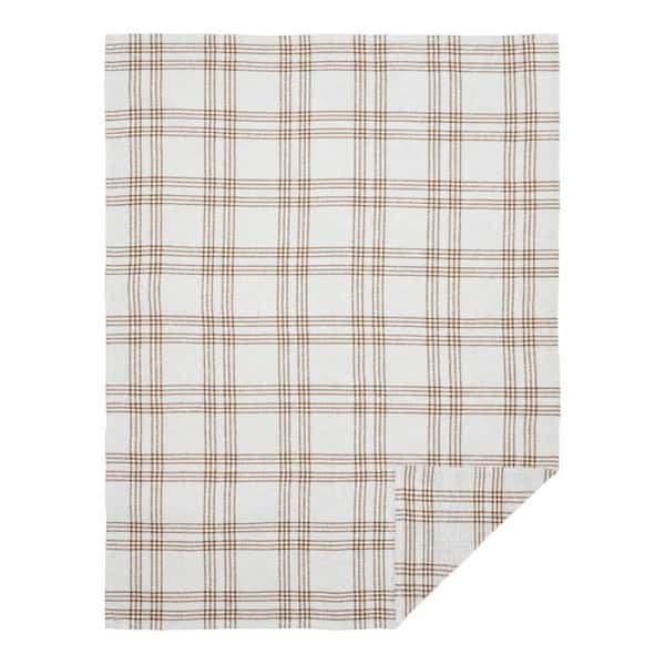 VHC BRANDS Golden Tan Soft White Twin Cotton Coverlet Wheat Plaid
