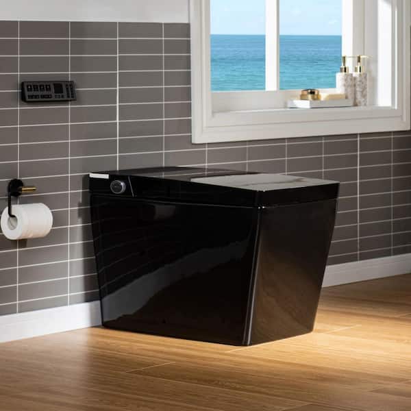 Elongated Square Smart Toilet Bidet 1.0/1.6 GPF in Glossy Black w/ Auto Open and Close, Auto Flush, Multiple Spray Modes